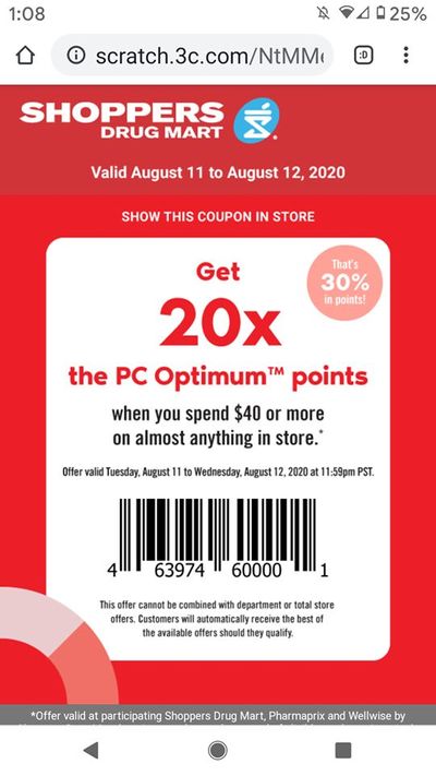Shoppers Drug Mart Canada Tuesday Text Offer: Get 20x The Points When You Spend $40 or More
