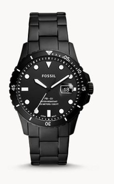 FB-01 Three-Hand Date Black Stainless Steel Watch For $66.00 At Fossil Canada