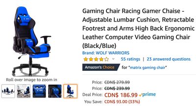 Amazon Canada Deals: Save 33% Gaming Chair Racing Gamer Chaise + More Offers