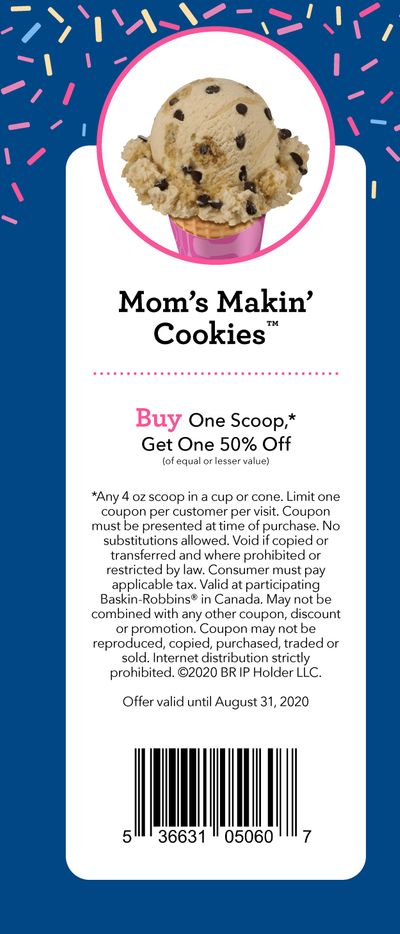 Baskin Robins Coupon: Buy One Scoop Get One 50% Off