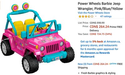 Amazon Canada Deals: Save 34% on Power Wheels Barbie Jeep Wrangler + 69% on AMER Projector Mount + More Offers