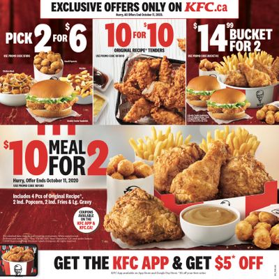 KFC Canada Mailer Coupons (Saskatchewan), until October 11, 2020