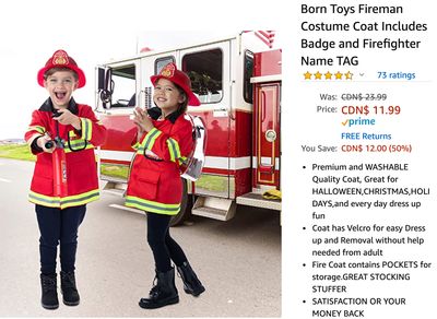 Amazon Canada Deals: Save 50% on Born Toys Fireman Costume Coat + More Offers