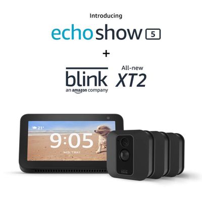 Echo Show 5 (Charcoal) with Blink XT2 Outdoor/Indoor Smart Security Camera - 3 camera kit On Sale for $249.99 (Save $179.99) at Amazon Canada