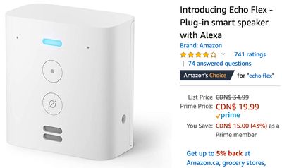 Amazon Canada Deals: Save 43% on Introducing Echo Flex – Plug-in smart speaker with Alexa + More Offers