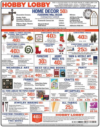 Hobby Lobby Weekly Ad August 23 to August 29