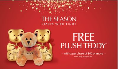 Lindt Chocolate Canada Pre Black Friday Sale: FREE Plush Teddy & Lindt Teddy 100g with a Purchase + 30% off all Gift Boxes + 100 Lindor Truffles for $30.00