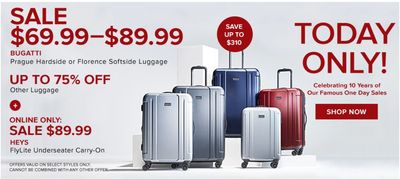 Hudson’s Bay Canada Pre Black Friday One Day Sale: Today, Save up to 75% Off Luggage + Scratch & Save Event Online Only Save up to 70% off