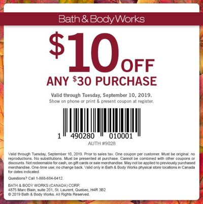Bath & Body Works Canada Deals: Save $10 Off Any $30 Purchase with Coupon + More Deals