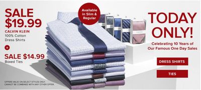 Hudson’s Bay Canada Pre Black Friday One Day Sale: Today, Save 73% off Calvin Klein Dress Shirts for $19.99 + 77% off Calvin Klein Silk Boxed Ties