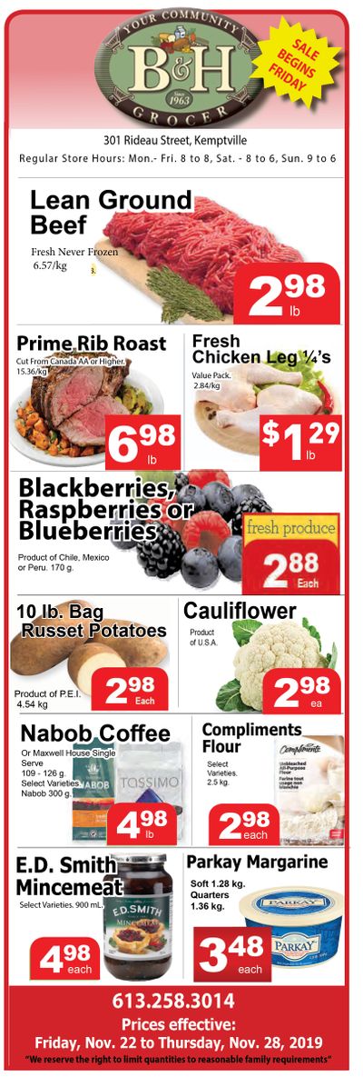 B&H Your Community Grocer Flyer November 22 to 28