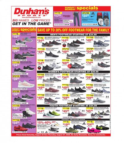 Dunham's Sports Weekly Ad August 22 to August 27