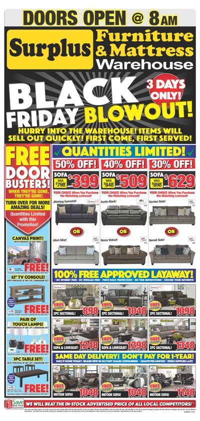 Surplus Furniture & Mattress Warehouse (Grand Falls Windsor) Black Friday Flyer November 26 to December 2