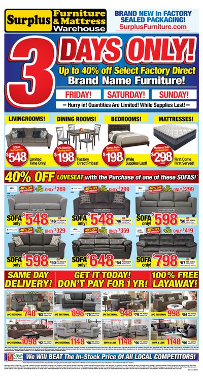 Surplus Furniture & Mattress Warehouse (Thunder Bay) Flyer August 25 to 31