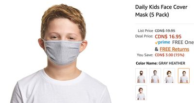 Amazon Canada Deals: Save 15% on Daily Kids Face Cover Mask + 69% on No Touch Forehead Digital Thermometer + More Offers