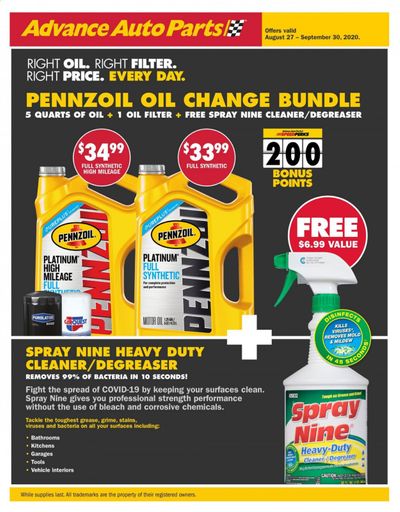 Advance Auto Parts Weekly Ad August 27 to September 30