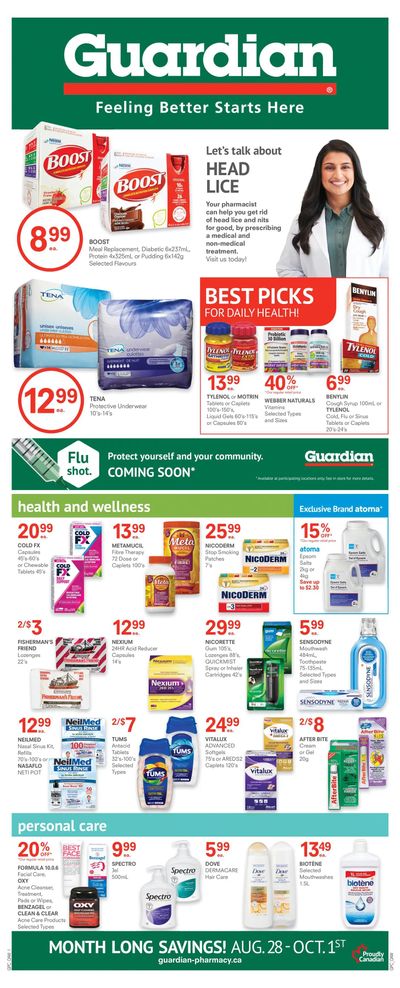 Guardian Pharmacy Flyer August 28 to October 1