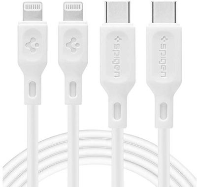 Spigen DuraSync Set of 2 USB C to Lightning Cables certified MFi 0.9m Compatible with iPhone XR, XS, XS Max, X, 8, 8 Plus and iPad with Lightning Charge Port, 3 feet White For $21.99 At Amazon Canada