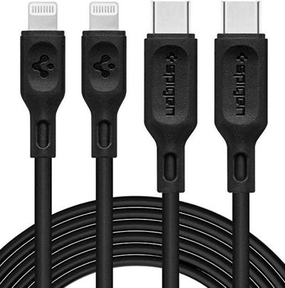 Spigen DuraSync Set of 2 USB C to Lightning Cables certified MFi 0.9m Compatible with iPhone XR, XS, XS Max, X, 8, 8 Plus and iPad with Lightning Charge Port, 3 feet Black For $21.99 At Amazon Canada