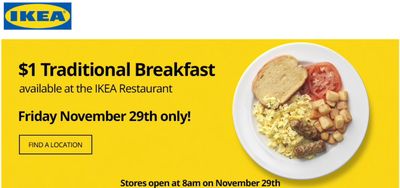 IKEA Canada Black Friday Promotions: Enjoy $1 Breakfast Across Canada, Friday, November 29, ONLY
