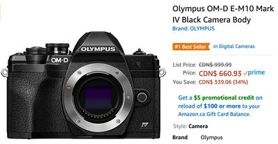 Amazon Canada Deals: Save 34% on Olympus OM-D E-M10 Mark IV Black Camera Body + 64% on Florsheim Mens Berkley Dress Shoe + More Offers