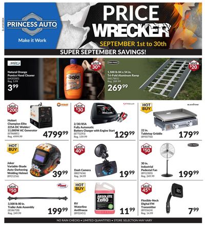 Princess Auto Price Wrecker Flyer September 1 to 30