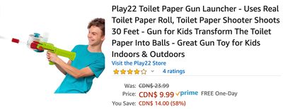 Amazon Canada Deals: Save 58% on Play22 Toilet Paper Gun Launcher + 30% on eufyCam 2C Wireless Home Security Camera System + More Offers Amazon Canada Deals: Save 58% on Play22 Toilet Paper Gun Launcher + 30% on eufyCam 2C Wireless Home Security Camera System + More Offers