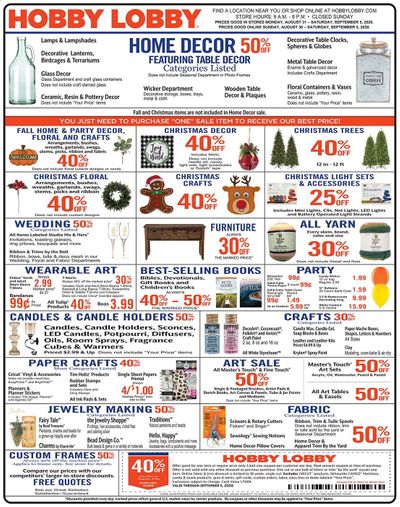 Hobby Lobby Weekly Ad August 30 to September 5