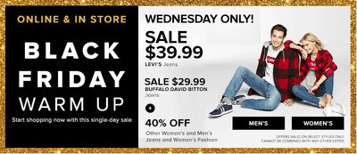 Hudson’s Bay Canada Black Friday Warm Up One Day Sale: Today, Get Women’s & Men’s Levi’s Jeans for $39.99 & Buffalo David Bitton Jeans for $29.99