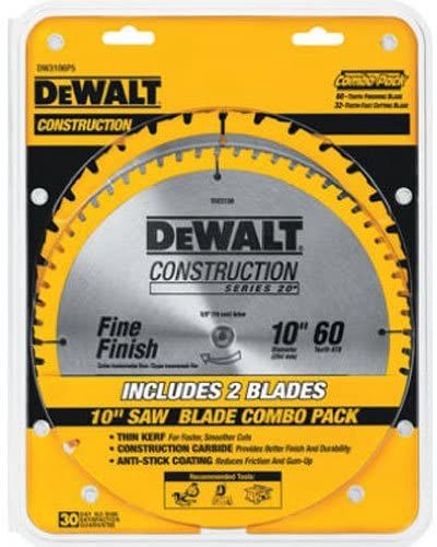 DEWALT DW3106P5 2 Blade 10-Inch 60-Tooth Crosscutting Saw Blade and 10-Inch On Sale for $ 54.79 (Save $ 34.21) at Amazon Canada