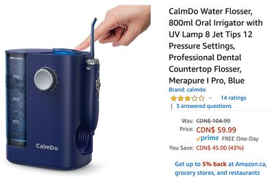 Amazon Canada Deals: Save 43% on CalmDo Water Flosser + 37$ on 2-Outlet with 2 USB Charging Ports + 59% on Easy@Home No Touch Forehead Thermometer + More Deals