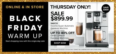 Hudson’s Bay Canada Black Friday Warm Up One Day Sale: Today, Save 50% off  Saeco Incanto Super Automatic Espresso Machine