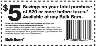 Bulk Barn Canada Black Friday Coupons and Flyer: Save $5 Off Your Purchase with Coupons + 20% off Select Items