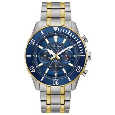 Bulova 49mm Men's Quartz Chronograph Fashion Watch - Silver/Gold/Blue On Sale for $189.99 (Save $405.00) at Best Buy Canada
