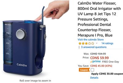 Amazon Canada Deals: Save 71% on Water Flosser Oral Irrigator + 33% on UV Light Sanitizer + More Offers
