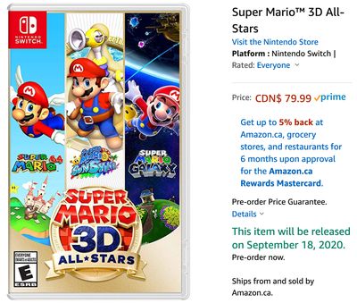 Amazon Canada Deals: Get Super Mari 3D All-Stars, for $79.99