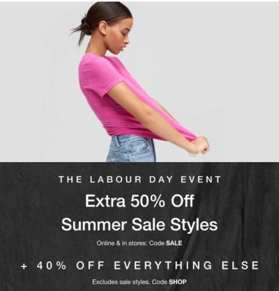 Gap Canada Labour Day Sale Event: Save Extra 50% OFF Summer Sale Styles + 40% OFF Everything