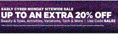 Groupon Canada Early Cyber Monday Sitewide Sale: Save an Extra 20% Off Local Deals, 10% Off Goods & Getaways Deals With Coupon Code