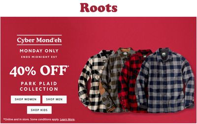 Roots Canada Cyber Monday 2019 Deals *Live*: Save 40% off Park Plaid Collection + 30% Off Everything