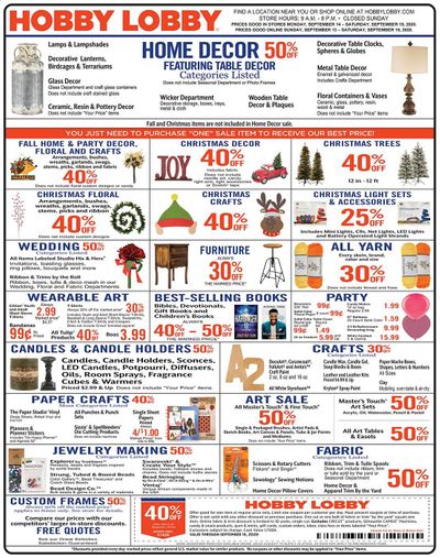Hobby Lobby Weekly Ad September 13 to September 19