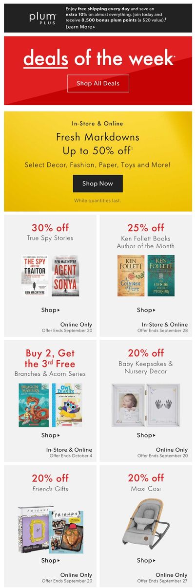 Chapters Indigo Online Deals of the Week September 14 to 20