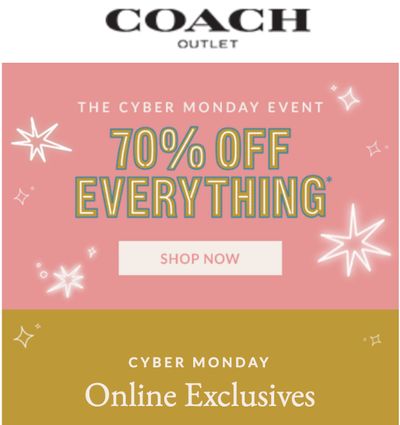 Coach Outlet Canada Cyber Monday 2019 Sale *Live*  Save 70% Off Everything Sitewide + FREE Shipping on All Orders
